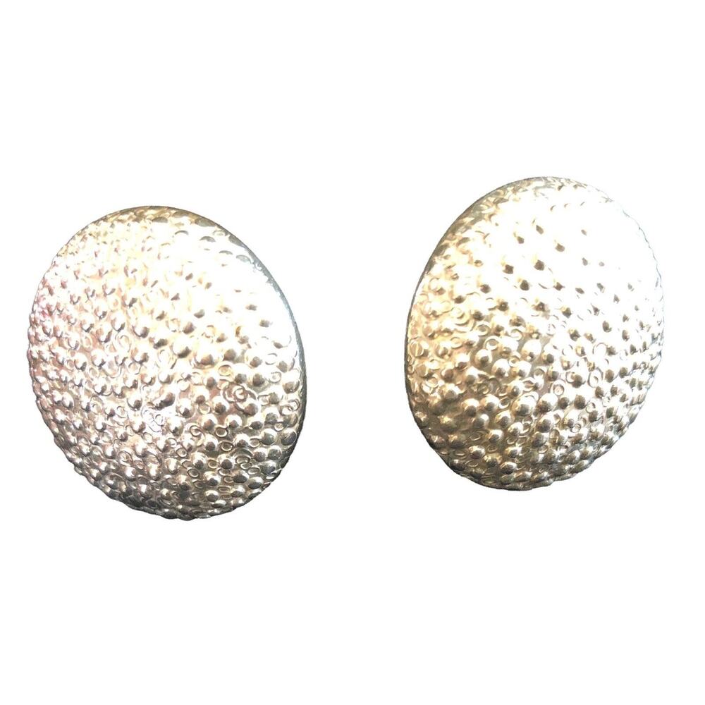 Mexico Hand‎ Made Taxco 925 Sterling Silver Textured Round Button Earrings Retro